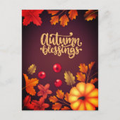 Elegant Autumn Blessings Pumpkin en Leaves Herfst Feestdagenkaart (Voorkant)