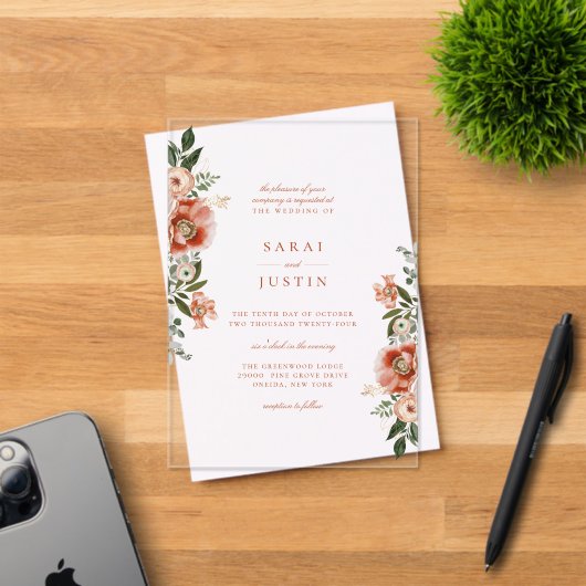Elegant Autumn Botanical Floral Wedding Acryl Uitnodigingen (Insitu (Uitnodiging))