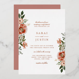 Elegant Autumn Botanical Floral Wedding Folie Uitnodiging