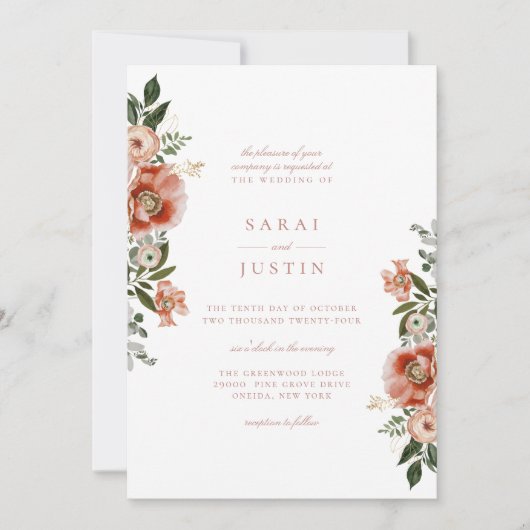 Elegant Autumn Botanical Floral Wedding Kaart (Voorkant)