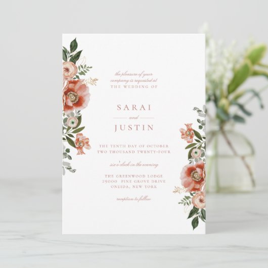 Elegant Autumn Botanical Floral Wedding Kaart (Staand voorkant)