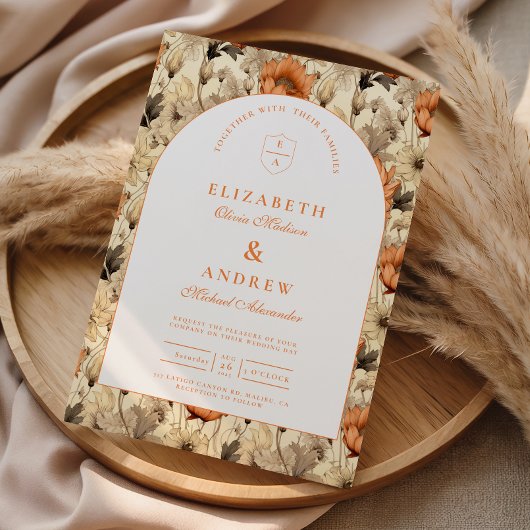Elegant Autumn Botanical Wedding Kaart