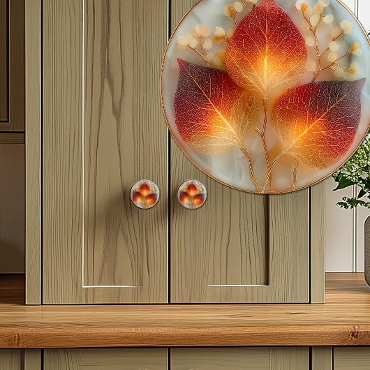 Elegant Autumn Bright Orange Yellow Leaves  Keramische Knop