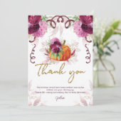 Elegant Autumn Burgundy Pumpkin Birthday Bedankkaart (Staand voorkant)