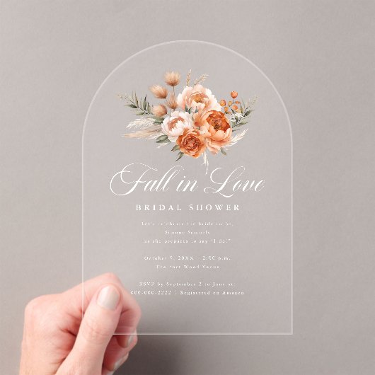 Elegant Autumn Fall In Love Bridal Shower Acryl Uitnodigingen (Insitu (Draagbaar))
