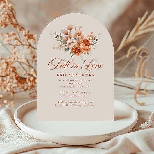 Elegant Autumn Fall In Love Bridal Shower Kaart