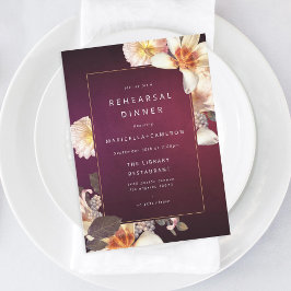 Elegant Autumn Floral Cream Plum Rehearsal Dinner Kaart