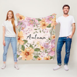 Elegant Autumn Floral en manuscript Roze Groen Fleece Deken