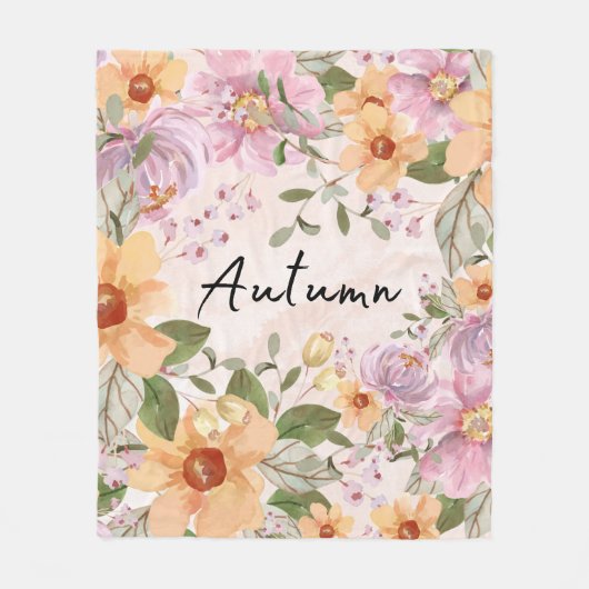 Elegant Autumn Floral en manuscript Roze Groen Fleece Deken (Voorkant)