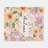 Elegant Autumn Floral en manuscript Roze Groen Fleece Deken (Voorkant (Horizontaal))