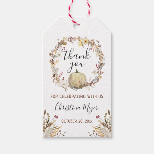 Elegant Autumn Floral Pumpkin Dank u Labels geven Cadeaulabel (Voorkant)