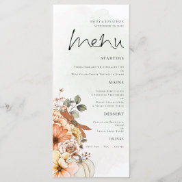 Elegant Autumn Floral Pumpkin Foliage Wedding Menu