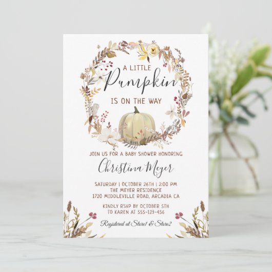 Elegant Autumn Floral Pumpkin Herfst Baby shower Kaart (Staand voorkant)