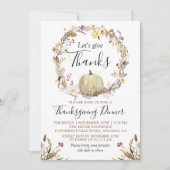 Elegant Autumn Floral Pumpkin Thanksgiving Dinner Kaart (Voorkant)