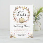 Elegant Autumn Floral Pumpkin Thanksgiving Dinner Kaart (Staand voorkant)