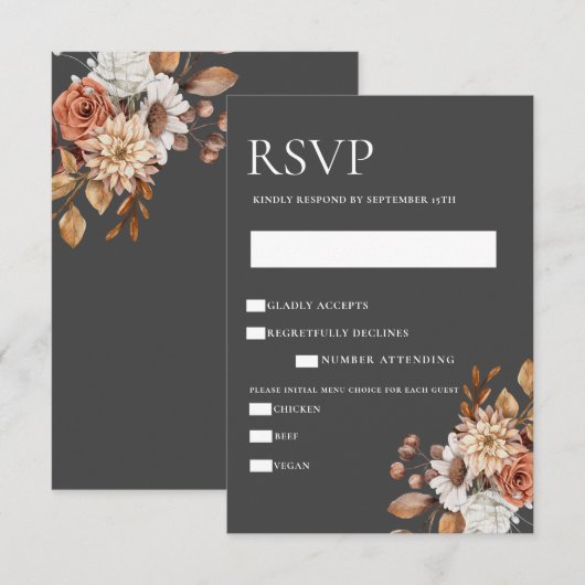 Elegant Autumn Floral RSVP Enclosure Kaart (Voorkant / Achterkant)