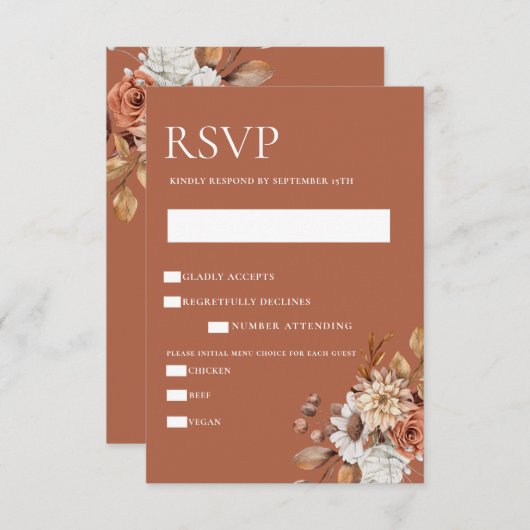 Elegant Autumn Floral RSVP Enclosure Kaart (Voorkant / Achterkant)