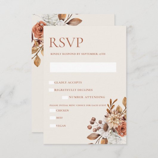 Elegant Autumn Floral RSVP Enclosure Kaart (Voorkant / Achterkant)