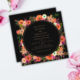 Elegant Autumn Floral Square Wedding Invitation Kaart