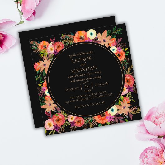 Elegant Autumn Floral Square Wedding Invitation Kaart