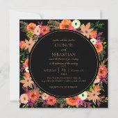 Elegant Autumn Floral Square Wedding Invitation Kaart (Voorkant)