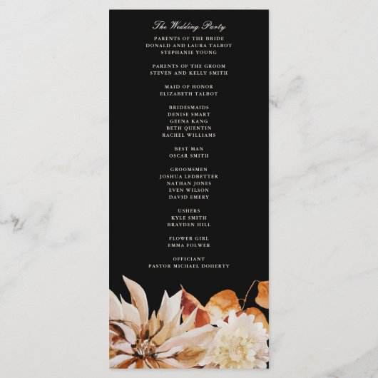 Elegant Autumn Floral Waterverf Wedding Ceremony Programmakaart (Achterkant)