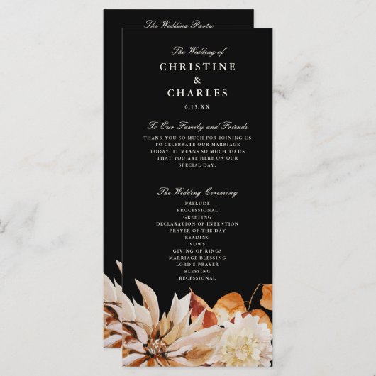Elegant Autumn Floral Waterverf Wedding Ceremony Programmakaart (Voorkant / Achterkant)