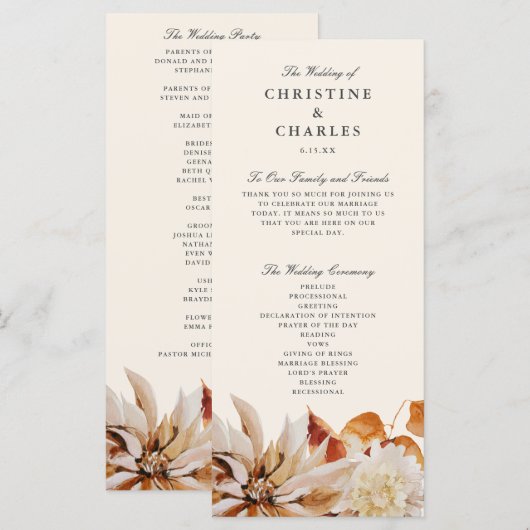 Elegant Autumn Floral Waterverf Wedding Ceremony Programmakaart (Voorkant / Achterkant)