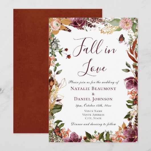 Elegant Autumn Floral Wedding Kaart (Voorkant / Achterkant)