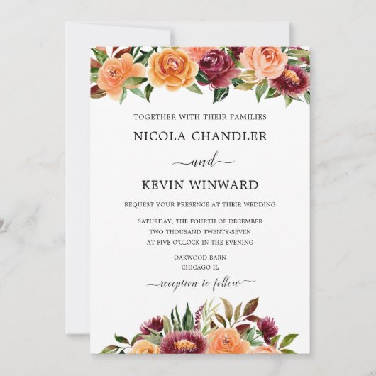 Elegant Autumn Floral Wedding Kaart (Voorkant)