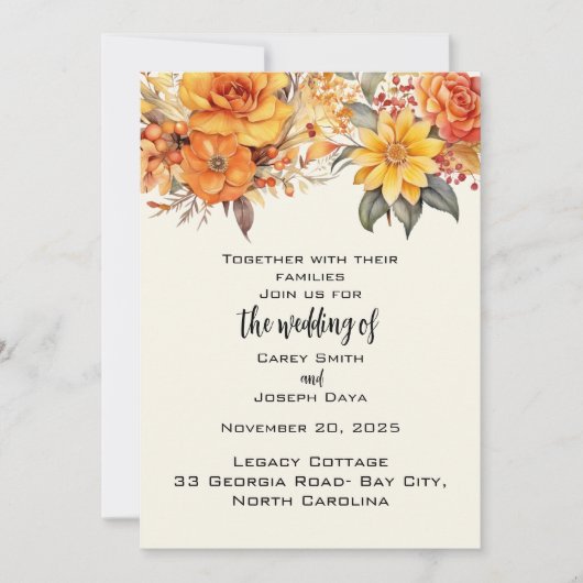 Elegant Autumn Floral Wedding Kaart (Voorkant)