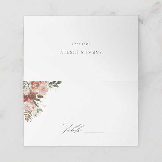 Elegant Autumn Floral Wedding Place Card Plaatskaartje (Buitenkant ongevouwen)