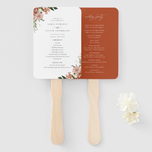 Elegant Autumn Floral Wedding Programme Handwaaier (Voorkant en achterkant)