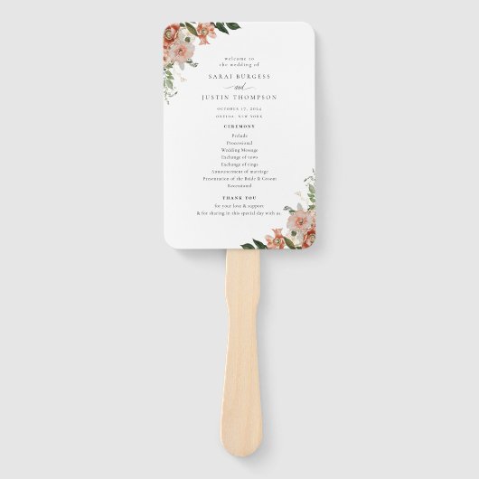 Elegant Autumn Floral Wedding Programme Handwaaier (Voorkant)