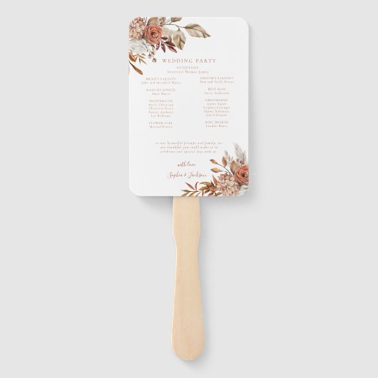 Elegant Autumn Floral Wedding Programme Handwaaier (Achterkant)