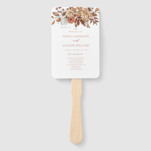 Elegant Autumn Floral Wedding Programme Handwaaier (Voorkant)