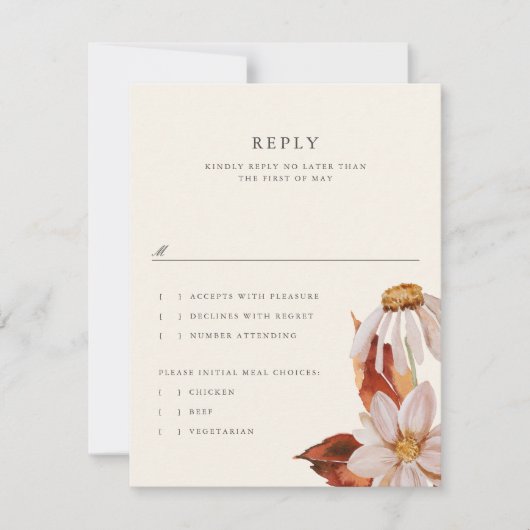 Elegant Autumn Floral Wedding RSVP Reply Kaart (Voorkant)