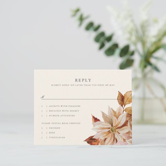 Elegant Autumn Floral Wedding RSVP Reply Kaart (Staand voorkant)