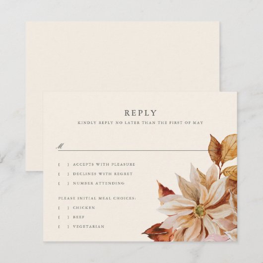 Elegant Autumn Floral Wedding RSVP Reply Kaart (Voorkant / Achterkant)