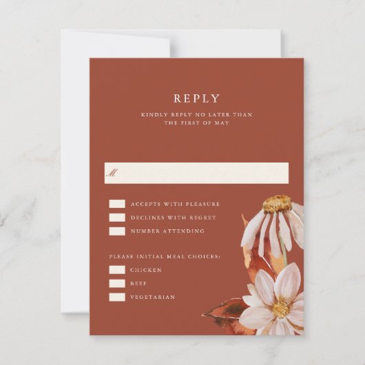 Elegant Autumn Floral Wedding RSVP Reply Kaart (Voorkant)