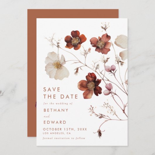 Elegant Autumn Floral Wedding Save The Date (Voorkant / Achterkant)