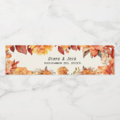 Elegant Autumn Floral Wedding Waterfles Etiket (Enkel label)