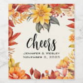 Elegant Autumn Floral Wedding Wijn Etiket (Enkel label)