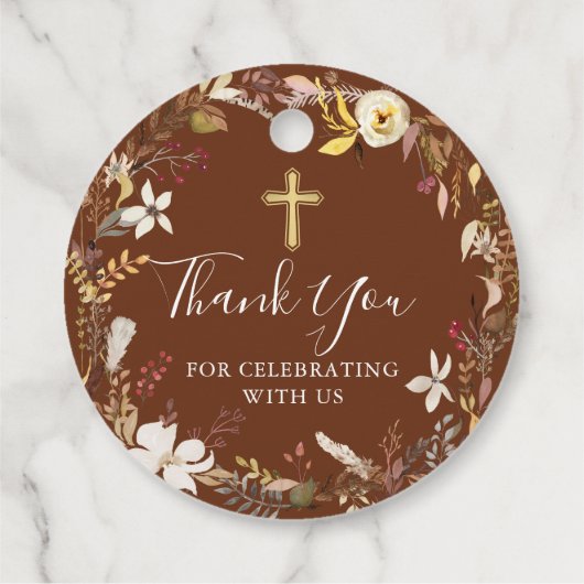 Elegant Autumn Floral Wreath Herfst Baptisme Bedankjes Labels (Achterkant)