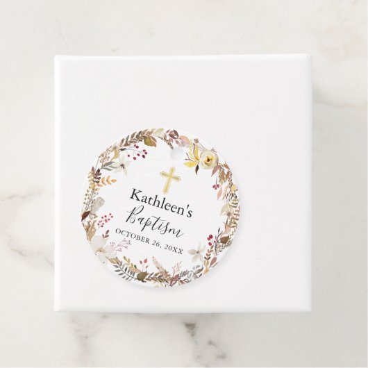 Elegant Autumn Floral Wreath Herfst Baptisme Bedankjes Labels (In situ)