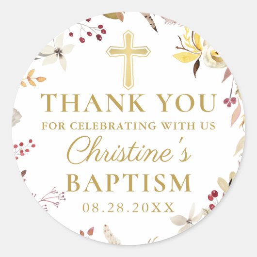 Elegant Autumn Floral Wreath Herfst Baptisme Ronde Sticker (Voorkant)
