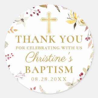 Elegant Autumn Floral Wreath Herfst Baptisme Ronde Sticker