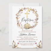 Elegant Autumn Floral Wreath Pumpkin Herfst Baptis Kaart (Voorkant)