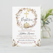 Elegant Autumn Floral Wreath Pumpkin Herfst Baptis Kaart (Staand voorkant)