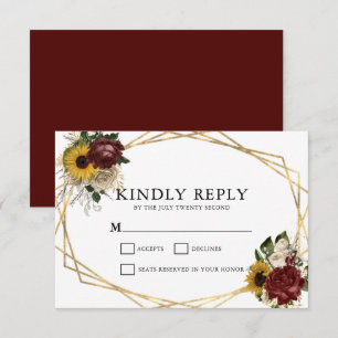 Elegant Autumn Florals & Geometric Lijst Wedding RSVP Kaartje